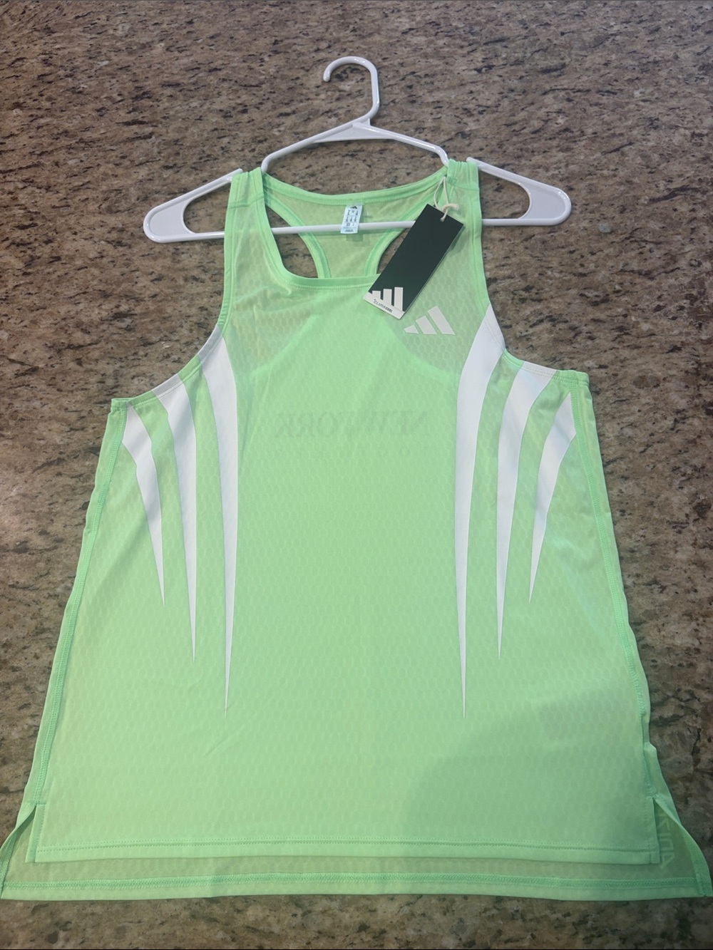adidas Neon Green Racerback Mesh Tank with White Accents